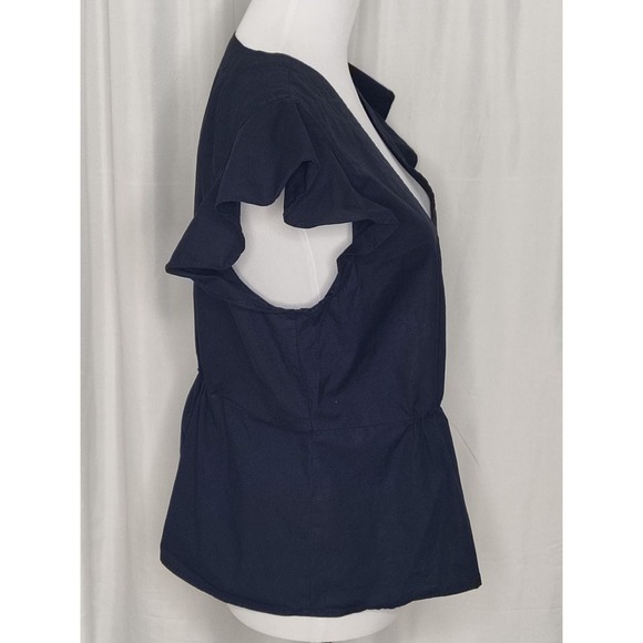 J. Crew black v-neck surplice faux wrap flutter sleeve top ruffle large - Picture 2 of 8